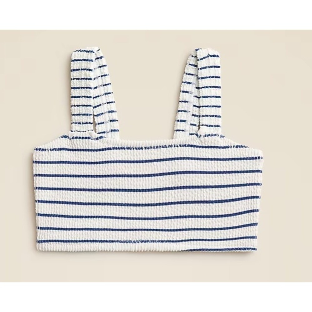Crewcuts Smocked Swim Top Girls 7 White‎ Blue Striped Scrunchie Beach Pool NWT